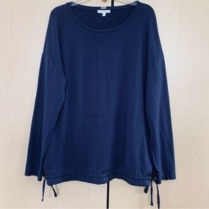 Talbots Women's Long Sleeve Drawstring Hem Pullover Soft Stretch Top Navy Size L